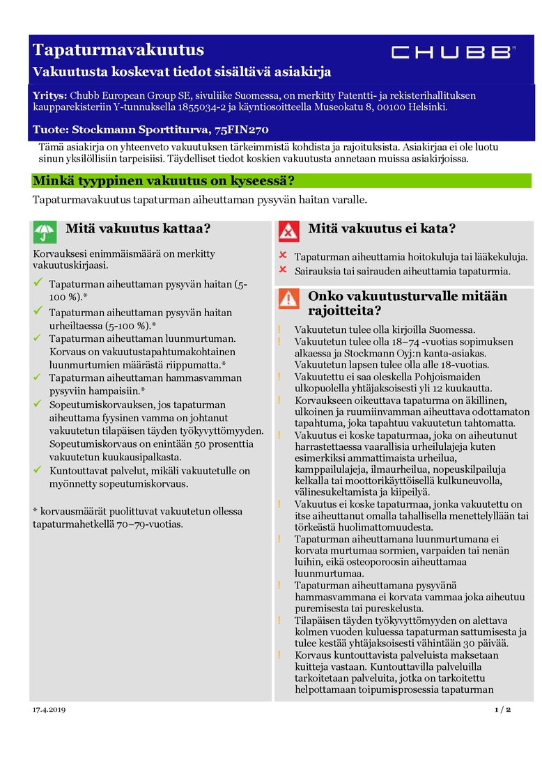 Chubb Sporttiturva Esite