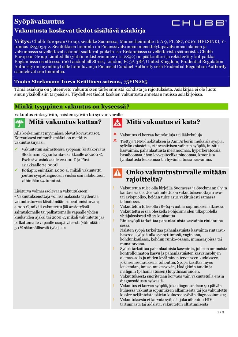 Stockmann Turva Naisten Syöpävakuutus